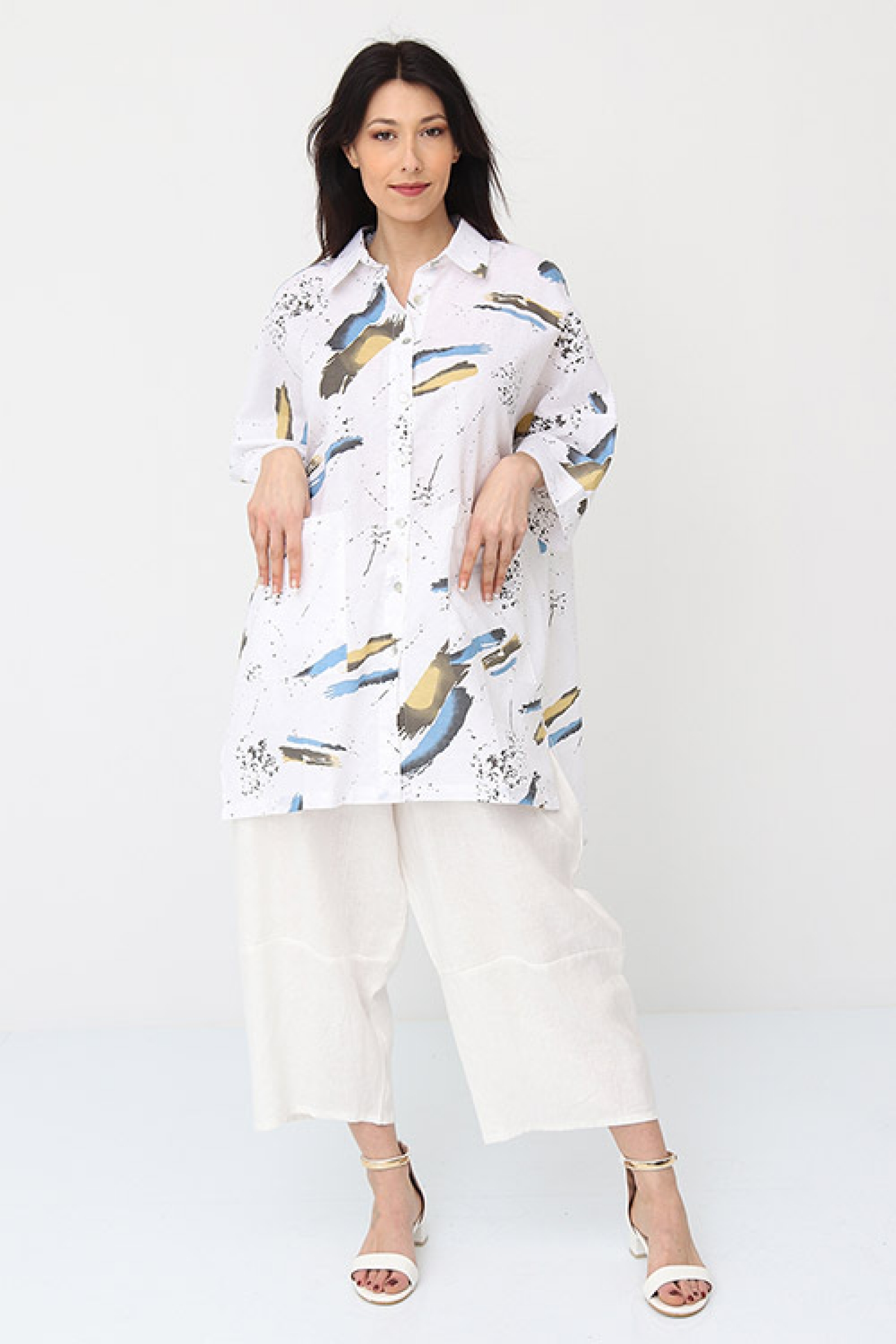 VESTIDO BLANCO ESTAMPADO EN LINO/ALGODON