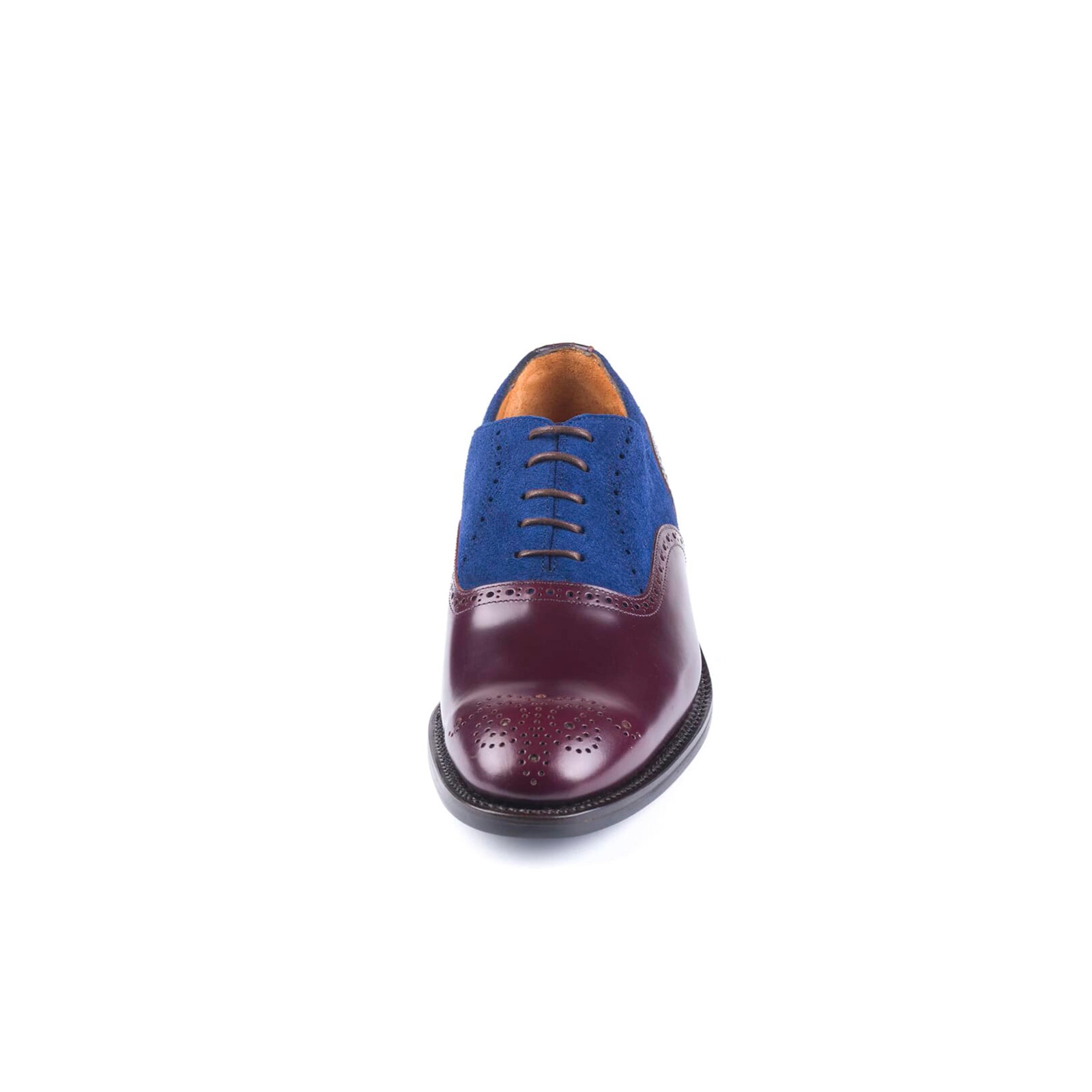 Zapatos para hombre tipo oxford piel burdeos y azul en ante