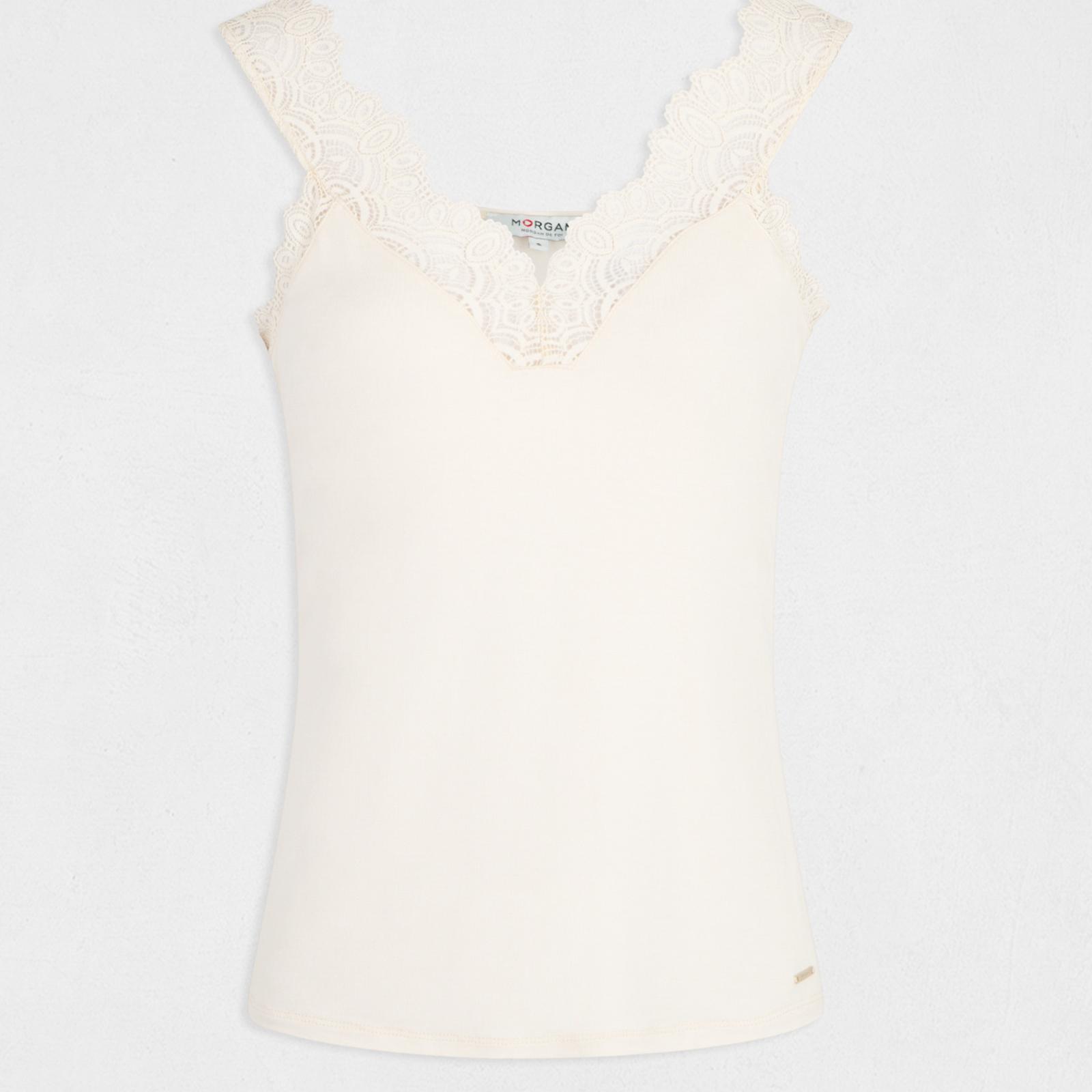 Top tirantes anchos con encaje crema MORGAN