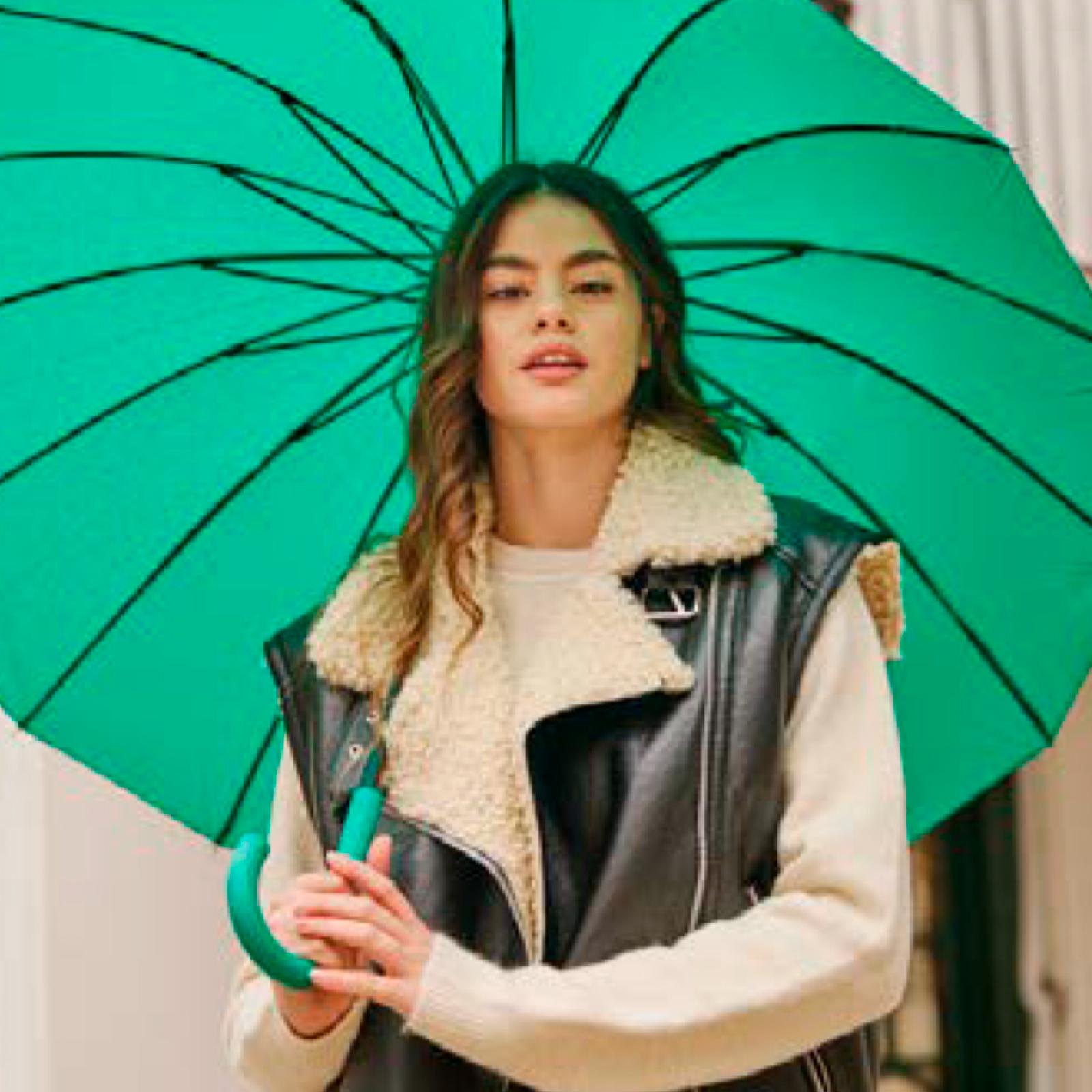 PARAGUAS LARGO LISO DOBLE VARILLA ESMERALDA