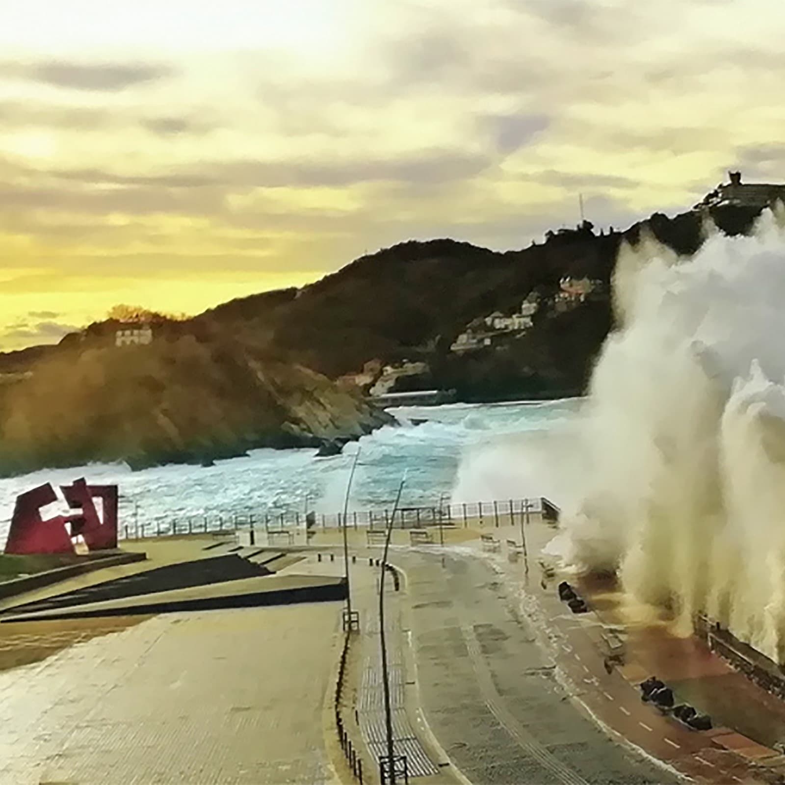lienzo paisaje olas paseo nuevo donostia - manipel