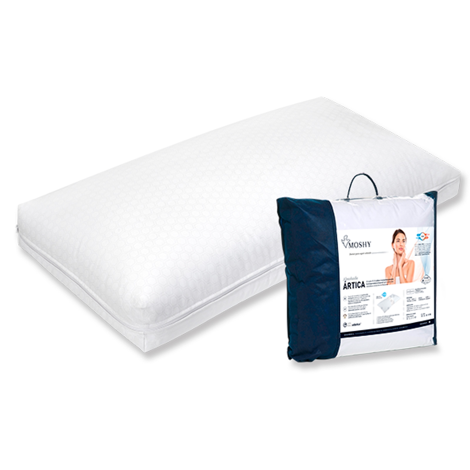 Almohada con ncleo visco elstico y doble funda de algodn 100% Moshy |Duerme Ms